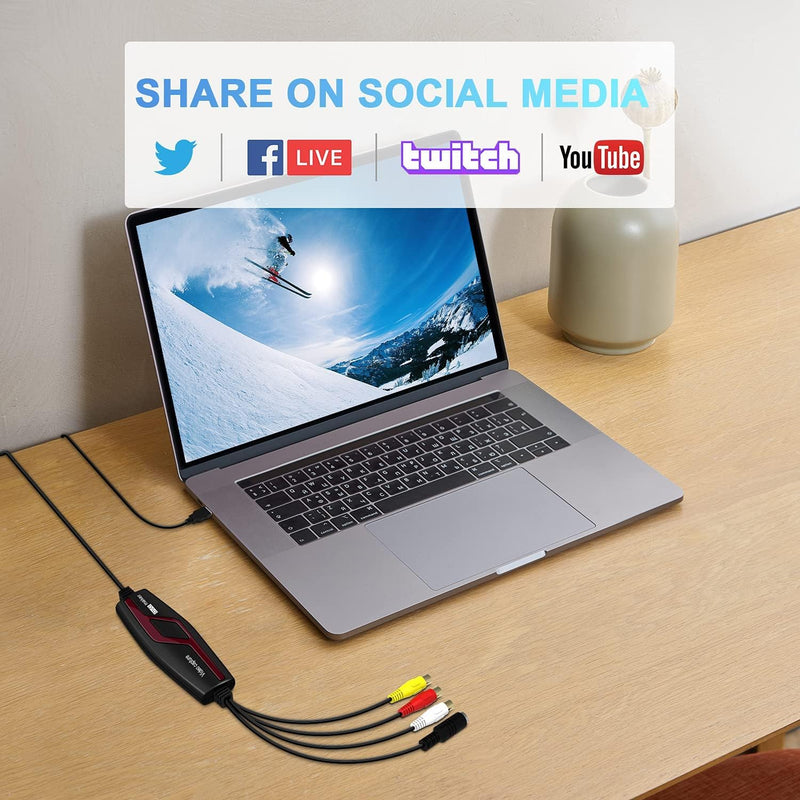 [AUSTRALIA] - Video Capture Card USB 2.0, RCA to USB Video Capture Device, Digital Video Converter to Save Digital Files for Your Mac OS X Windows 7 8 10 11 PC, One Touch VCR TV to DVD, Black DigitPro Video Capture Card USB 2.0 