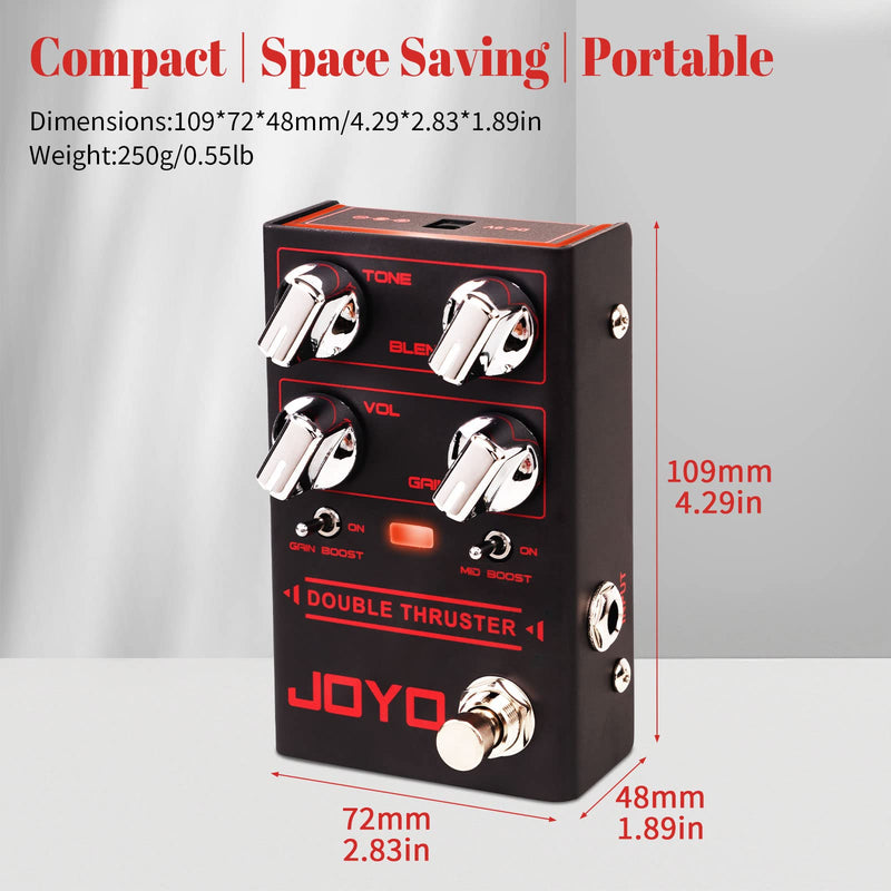 JOYO Bass Guitar Pedals High Gain Overdrive Effect Pedal with Independent Mid Frequency and Gain Boost for Bassist Electric Guitar Bass (DOUBLE THRUSTER R-28) Bass,Overdrive Brown