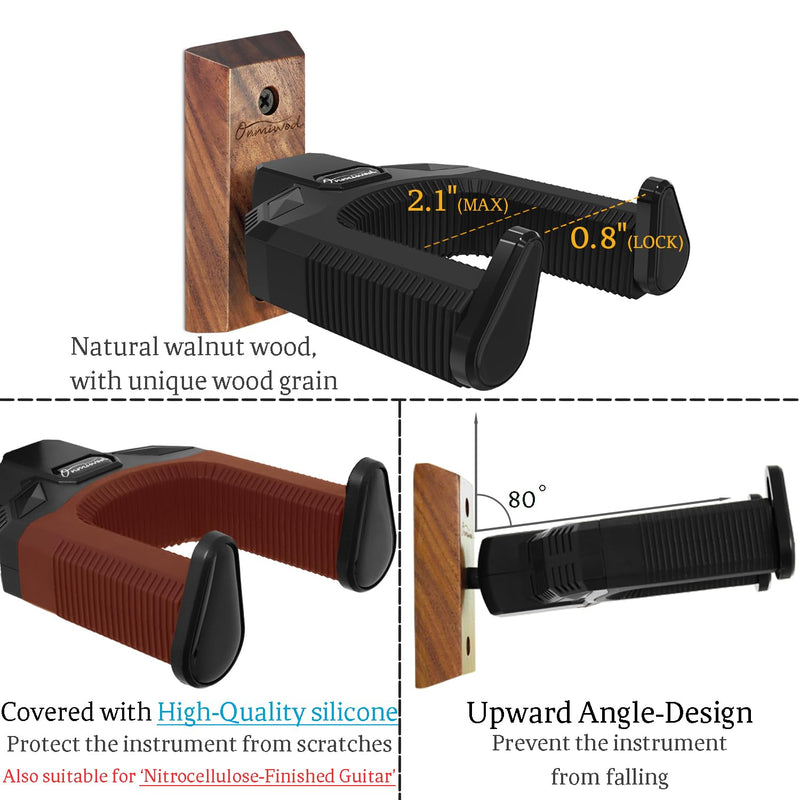 Guitar Wall Mount, Auto Lock Black Walnut Wood Guitar Hanger, Guitar Wall Hangers, Guitar Holder Hook Wall Stand for Classical, Acoustic, Electric Guitar, Bass, Gift for Guitar Player Balck Walnut Wood