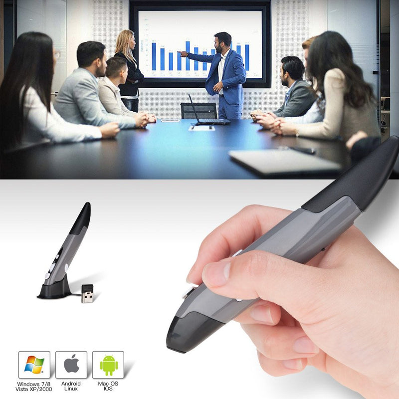 Wireless Optical Pocket Pen Mouse, Lychee 2.4GHZ USB Wireless Optical Pen Mouse 800/1200/1600 DPI Adjustable Handwriting Mini Air Mouse Mice for PC Laptop Notebook Computer Mac (Grey) Grey