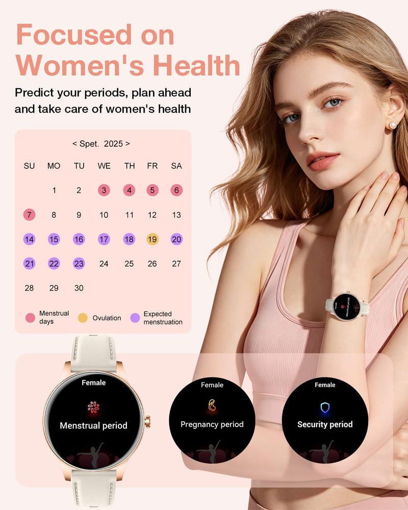 Smart Watch for Women, 1.27"Fitness Tracker with IP68, 4Bands, iOS/Android | Bluetooth Call & Answer, 130+ Sports Modes with Heart Rate/Sleep Monitor, Round Rose Gold Watch for Gift