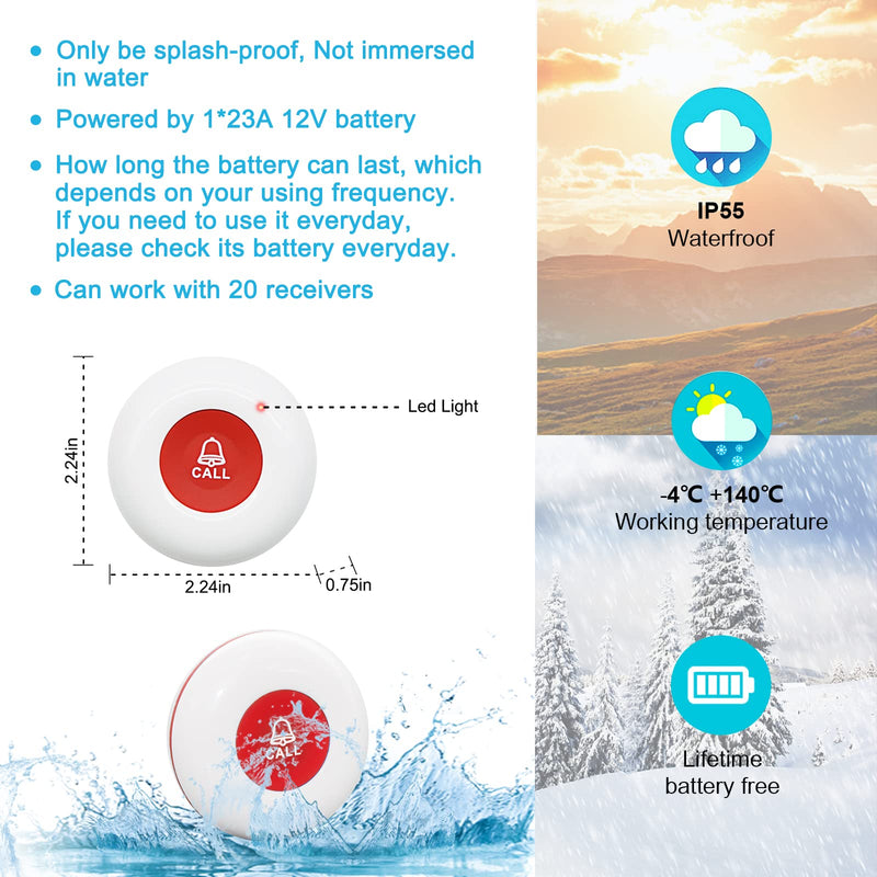 CallToU Caregiver Pager Call Button Elderly Wireless Call Button Vibration Pager Nurse Calling Alert System for Home Elderly Disabled Patient 1 Transmitters 1 Receiver 1 receiver + 1 call button