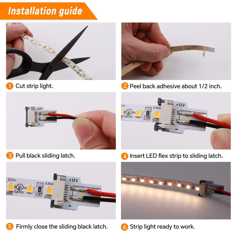 Obeaming Soldeerloze Snelle 2-Pin Strip Connector 8 mm Extension for 5 V 12 V 24 V Enige Kleur SMD 3528 2835 Jelly Stroo Lights Pack of 10