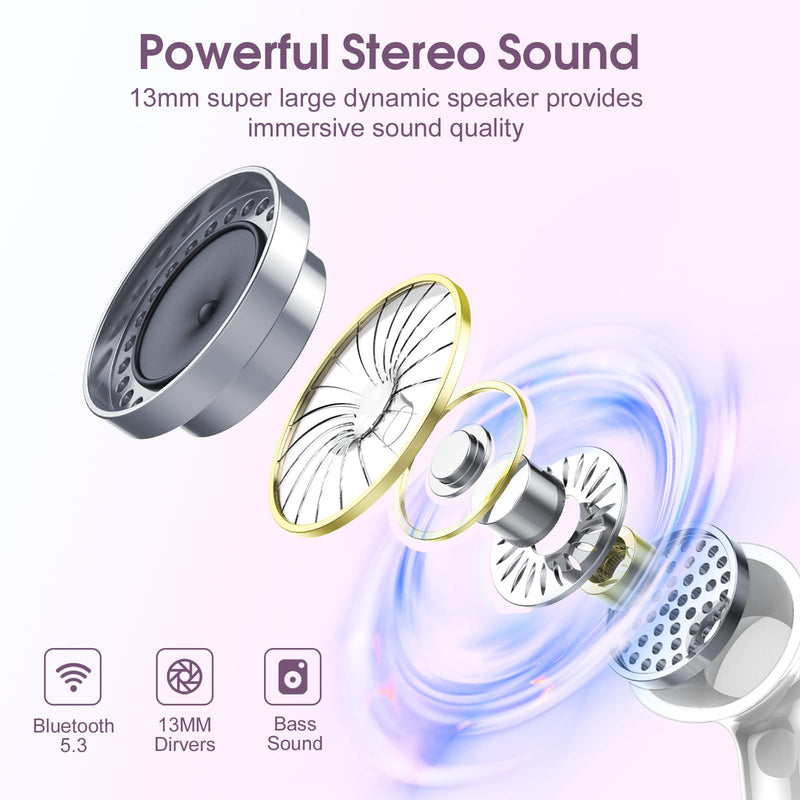 3 Sets Wireless Earbuds, Bluetooth Headphones HiFi Stereo, 40H Playtime in-Ear Earbud, 2024 Bluetooth 5.3 Earbuds with LED Power Display, IP7 Waterproof Wireless Earphones Sport Purple+Blue+Green