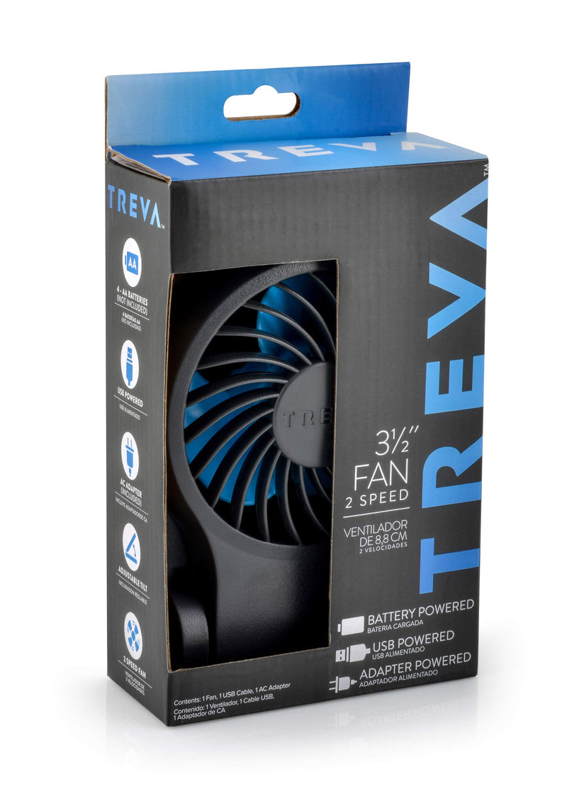 Treva 3.5 Inch Portable Desk Fan with USB Port - Small, Compact, Powerful Airflow, AC Adapter Included 1 PACK USB FAN