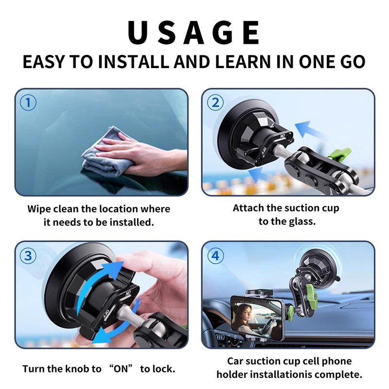 Car Phone Holder-Phone Mount for Car Windshield & Truck-Holder with 360° Rotating Metal Arm-Mount with Super Stable Suction Cup for All Vehicles Extended