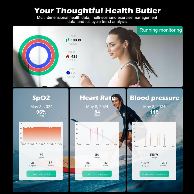 Smart Ring Fitness Tracker for Women & Men, Heart Rate, Blood Oxygen, Blood Pressure, Sleep & Step Monitor, IP68 Waterproof Health Ring, Compatible with iPhone Rose Gold 9#(19.25mm)