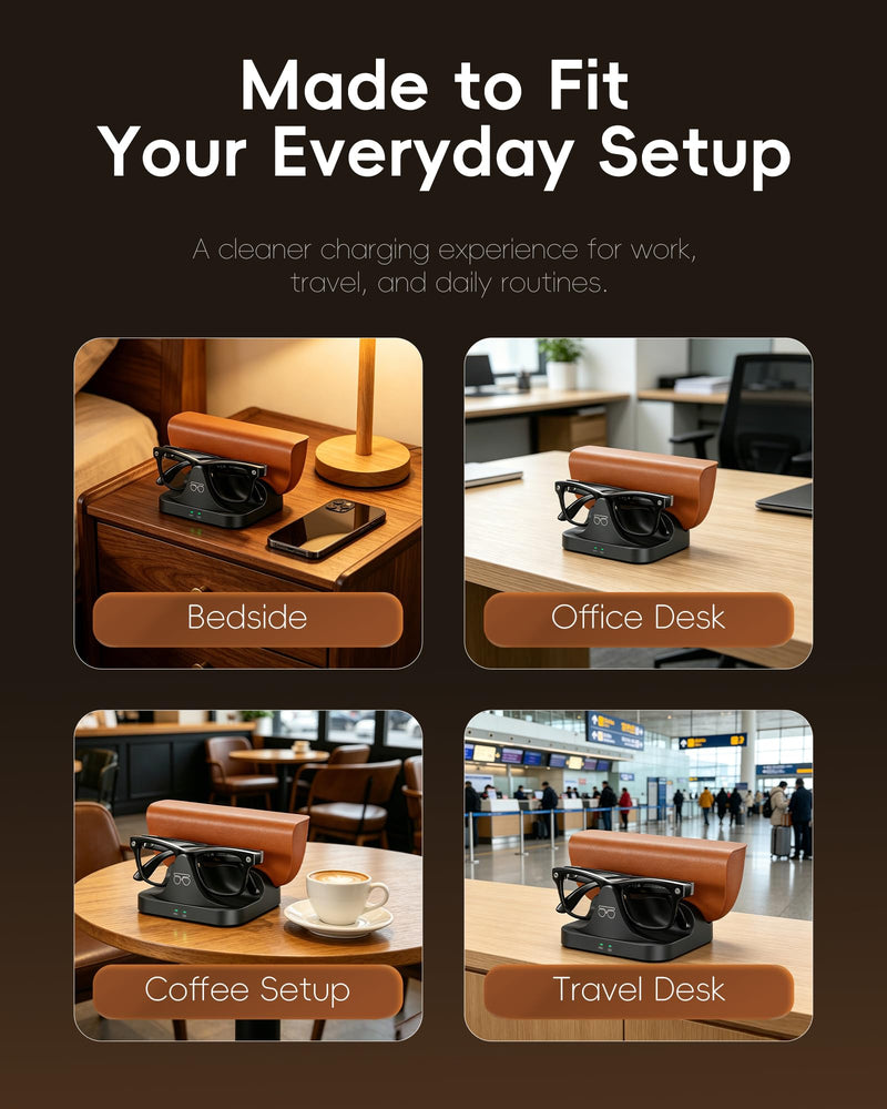 2-in-1 Charging Station for Ray-Ban Meta Smart Glasses & Charging Case | Smart Glasses Charger & Glasses Stand | Separate LED Status | One-Hand Removal | Accessories for Wayfarer & Skyler Gen 1/2