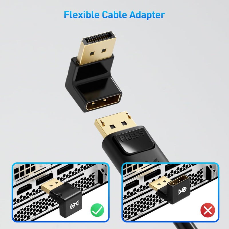 Cable Matters 4K@240Hz Right Angle DisplayPort 1.4 Adapter (8K DisplayPort 90 Degree Adapter, Right Angle Display Port Adapter) in Black