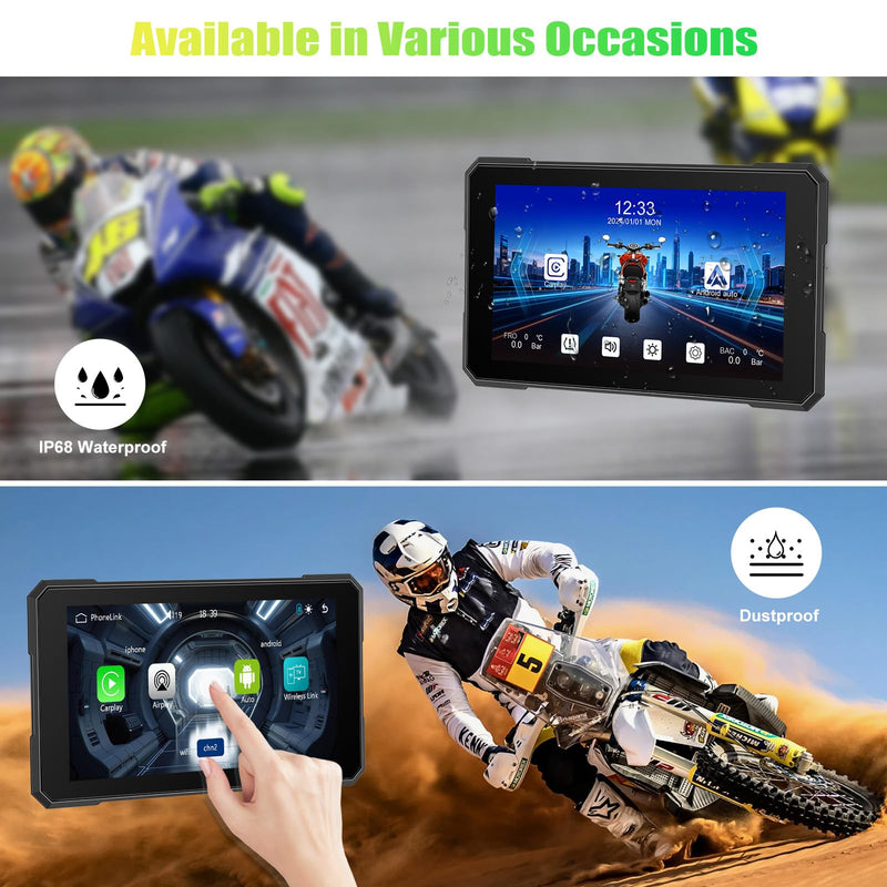 CAMECHO 5 Inch Motorcycle CarPlay GPS Navigation System with Wireless CarPlay Android Auto, IP67 Waterproof Touch Screen Car Play Moto with Bluetooth, Siri, Google Assistant, Bracket 5-Inch