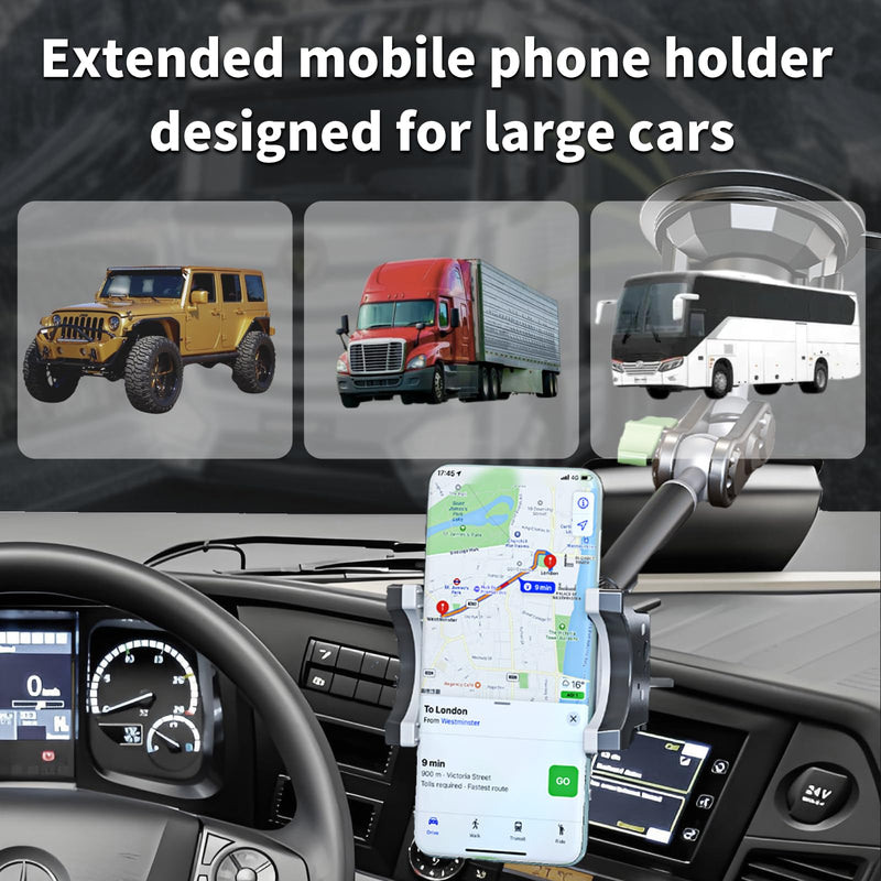Car Phone Holder-Phone Mount for Car Windshield & Truck-Holder with 360° Rotating Metal Arm-Mount with Super Stable Suction Cup for All Vehicles Extended
