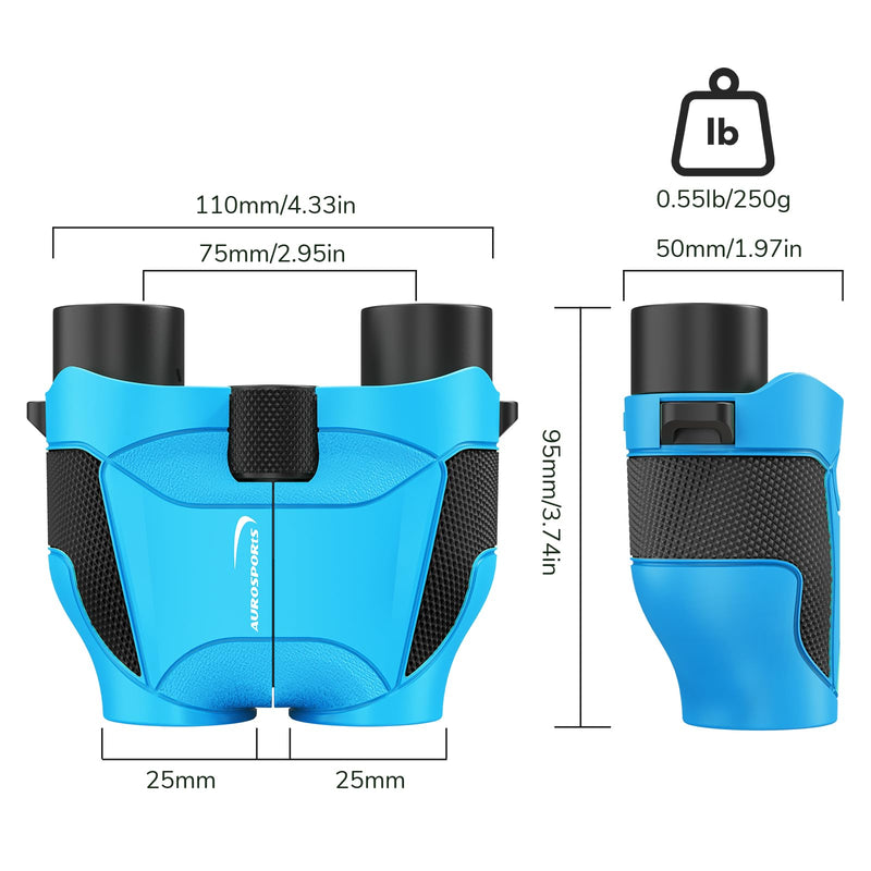 Aurosports 15x25 Compact Binoculars for Kids - Small Binoculars Lightweight with Carrying Case Birding Guide for Bird Watching Hiking Camping Travel Gift for 8-12 Years Boys Girls (Blue) Blue