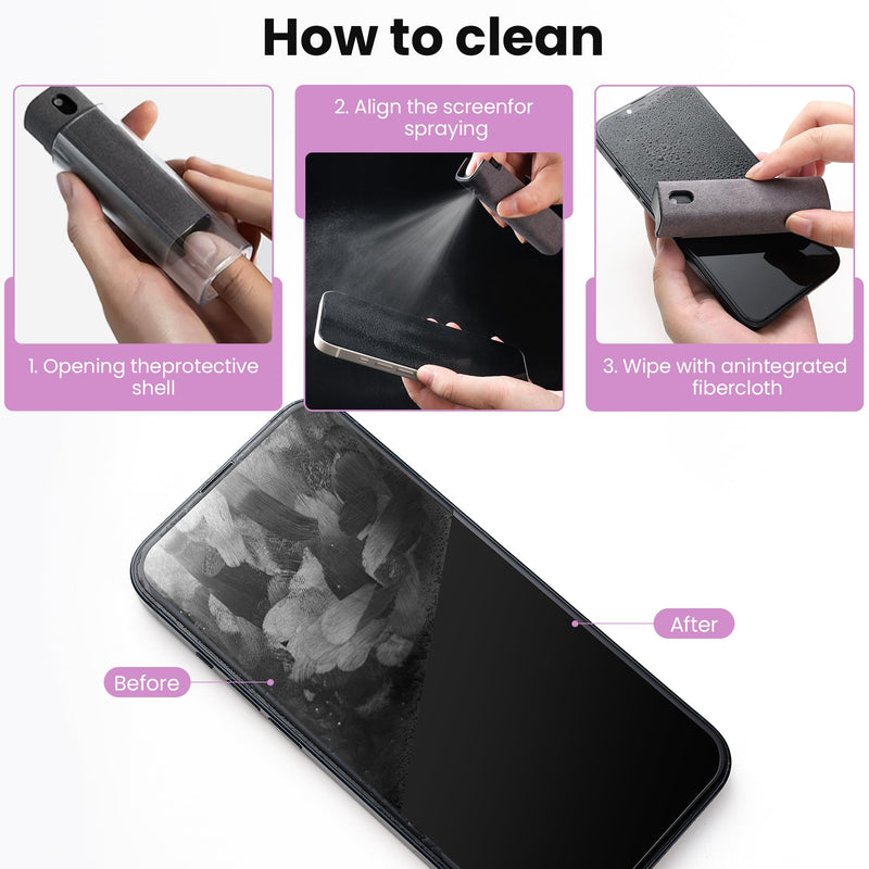 Screen Cleaner, Touch Mist Cell Phone, Laptop and Tablet Screen, 3-in-1 Spray Microfiber Cloth(Grey -0.35oz) Grey