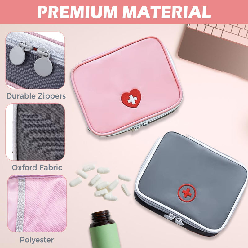 Pack of 2 Medical Bag, Oxford Fabric Medical Bag, Comfortable Travel Medicine Bag for Emergencies, Portable Small Medicine Holder, Empty Travel Pharmacy Bag, Square Organiser for Travel, Home, School,