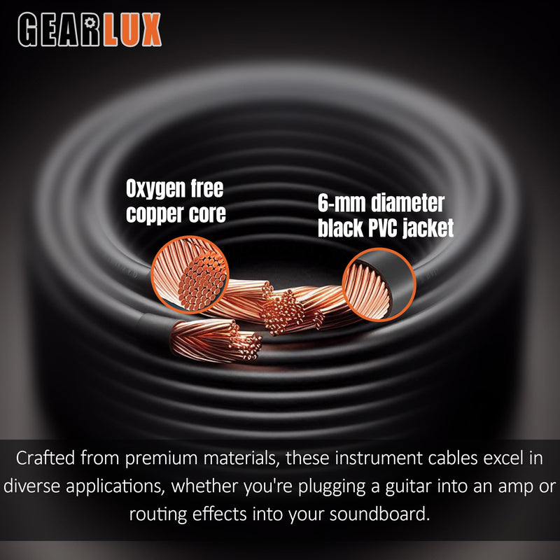 Gearlux Instrument Cable/Guitar Cable, 1/4 Inch, Straight to Straight, Black, 10 Feet - 3 Pack 10 Ft Straight-Straight