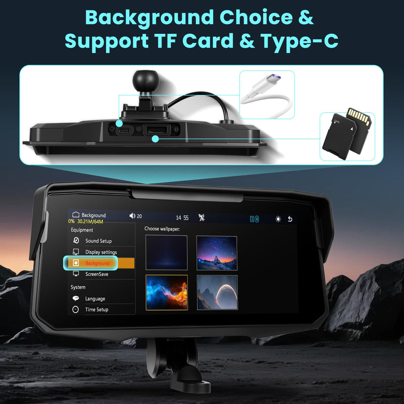6.86 inch Motorcycle Carplay Screen GPS Navigation System with Wireless Carplay and Android Auto, Portable Car Play for Moto Waterproof HD Touch Screen with Bluetooth Mirror Link TF Card