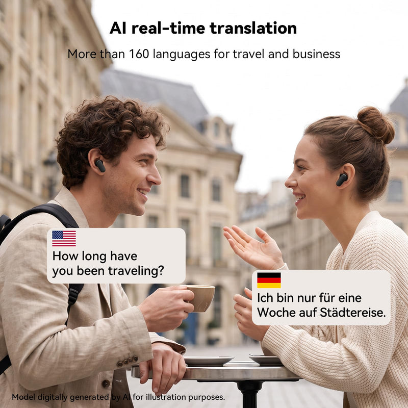 N04 AI Translator Headphones – 3-in-1 Real-Time Translation Earbuds with Touchscreen, 165+ Languages, Bluetooth 6.0 & 32H Battery – Perfect for Travel, Business, and Language Learning Black