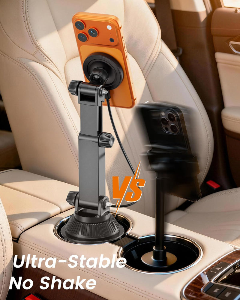 OHLPRO for MagSafe Cup Holder Car Mount Charger for iPhone 17, 15W Fast Charging Magnetic Cupholder Phone Mount, Compatible with iPhone 16 15 14 13 12 Series, for Kids Road Trip Essentials