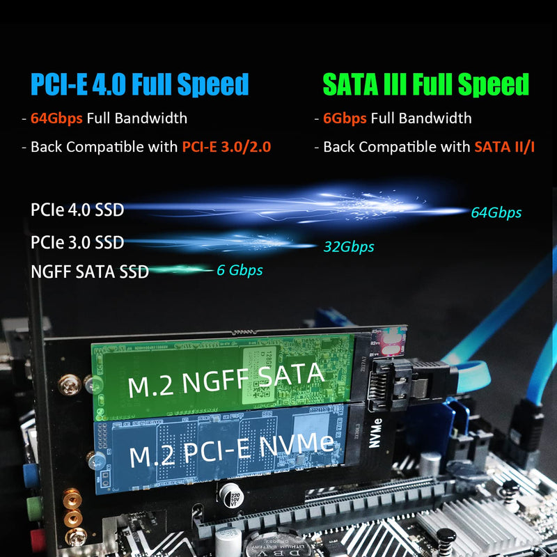 GLOTRENDS Dual M.2 X4 PCIe Adapter for One M.2 PCIe SSD and One M.2 SATA SSD, Support OS Booting from M.2 PCIe SSD or M.2 SATA SSD, Including 2 x M.2 Heatsink and Thermal Pad and M.2 Screws (PA12-HS)