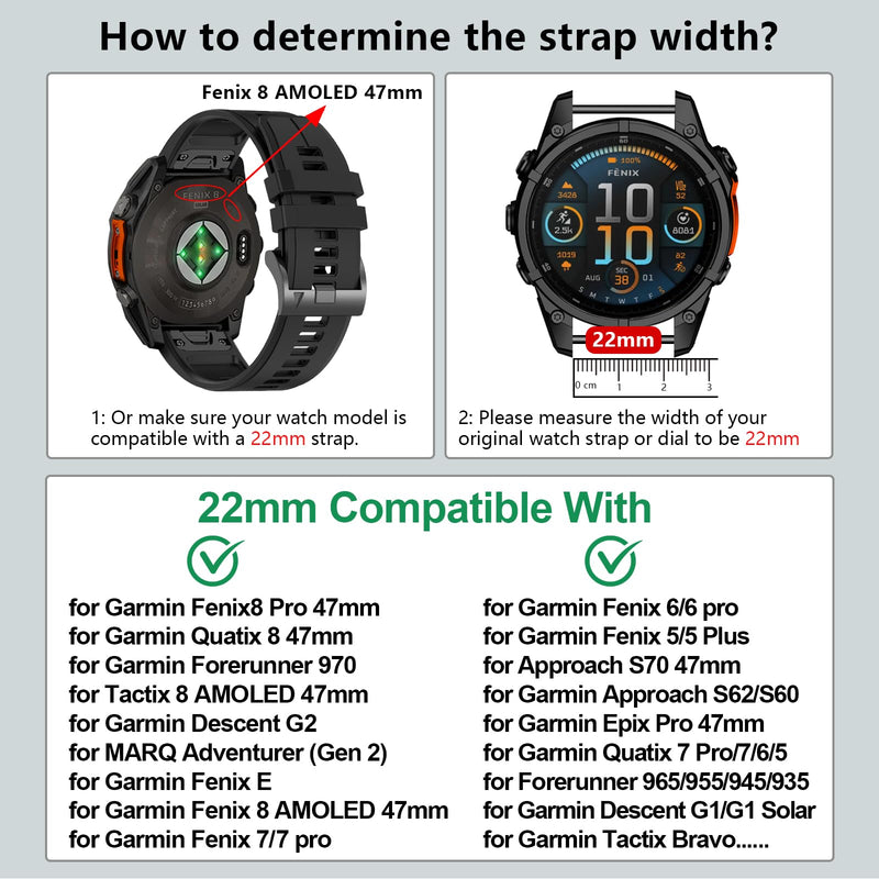 22mm Quickfit Watch Band Compatible with Fenix 8 Pro/tactix 8 AMOLED 47mm/Fenix E/7 Pro/7/6 Pro/6/5 Plus/5,Silicone Bands for Descent G2/G1 Solar/Forerunner 970/965/955/945/quatix 8 7 47mm 7pack1