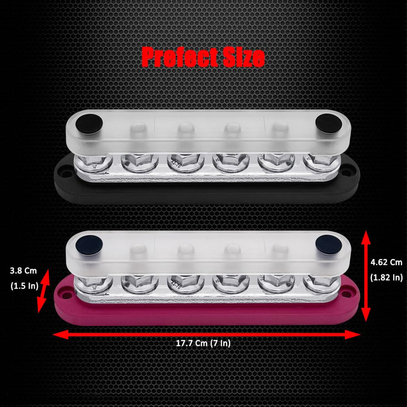 6 x M10 (3/8") Studs Power Distribution Block Bus Bar 12V, Ampper 7" HD 300A Marine BusBar Battery Distribution Block W/Cover for Car Boat Solar (Red & Black) Red & Black 6 M10 Studs