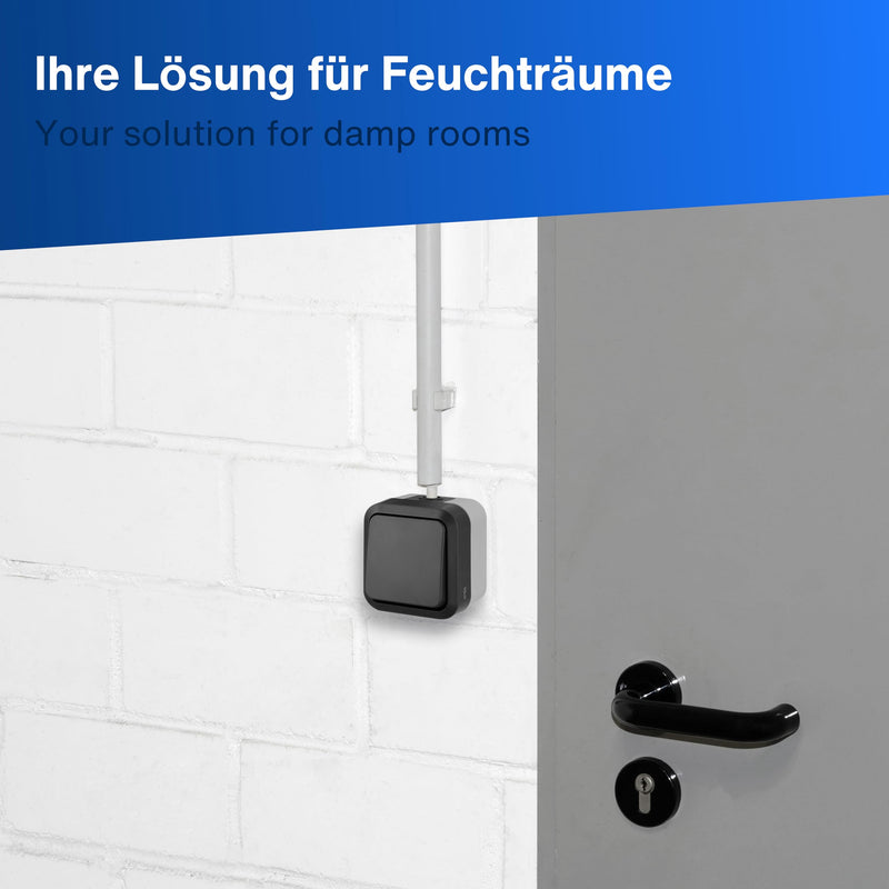 REV 0004310400 AquaStorm Push-Button Light Switch, Wet Room, IP55 Single Pole, Flush-Mounted, Anthracite 1 x button