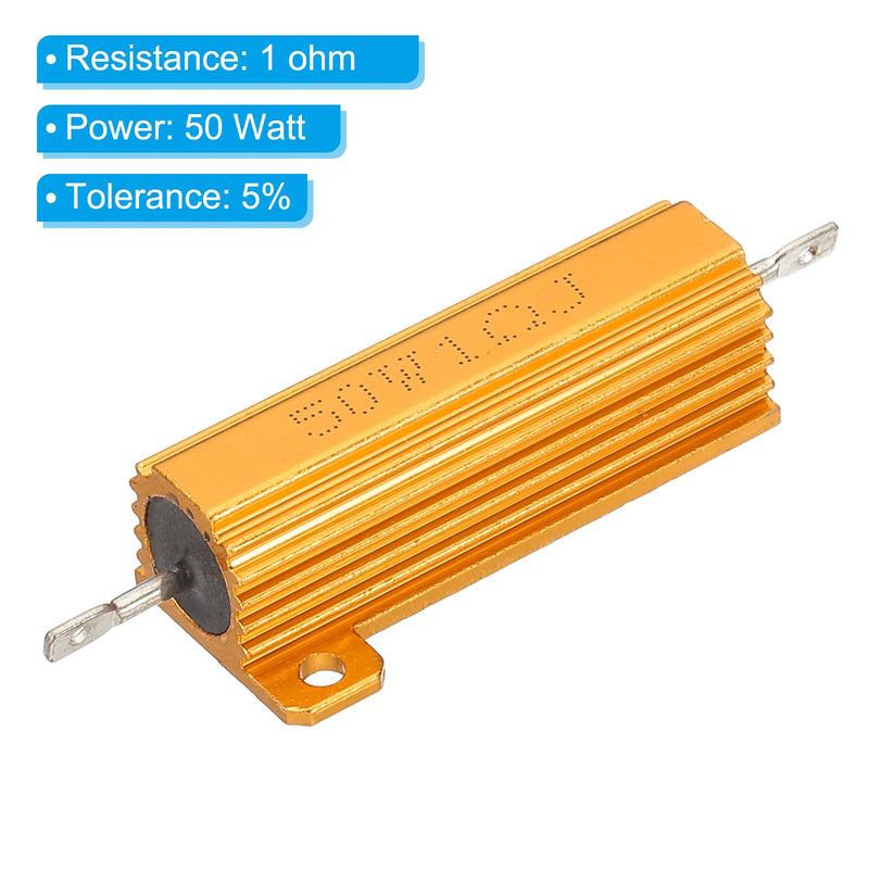 PATIKIL 50W 1 Ohm Aluminum Shell Resistor, 5 Pack Aluminum Housing Resistor Housed Case Wirewound Resistors Screw Tap Power Resistor 5% Tolerance, Golden