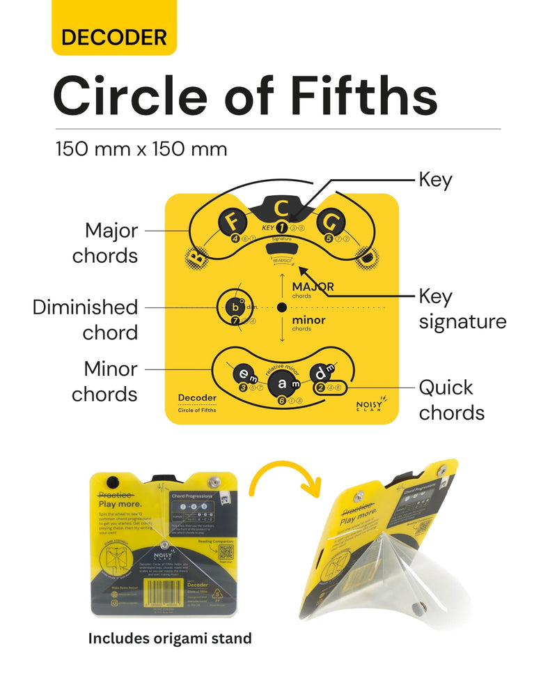 Circle of Fifths Wheel Tool with Built-In Stand - Back to School Music Learning Tool - Music Theory Chord & Key Decoder - Learn Progressions, Scales & Keys - Tool for Guitar, Piano, Ukulele & more Yellow