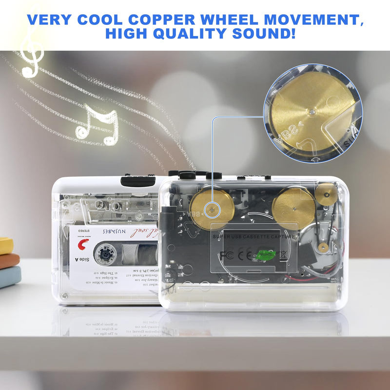 [AUSTRALIA] - Auto Reverse ＆Clear Stereo Cassette Player,Built-in Cool Copper Wheel Movement＆Earphone,Cassette Tape to MP3 Converter with Tape Converter Software,Powered by USB Power Cord or AA Battery 