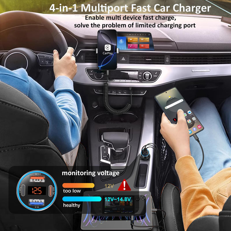 Car Charger 5 Pack, 65W 12V USB Multi Port QC/PD 3.0 Fast Charge Cigarette Lighter Adapter Dual USB-C & USB-A Cargador Carro Car Phone Charger Plug for iPhone 17 16 15 14 13 Galaxy Android(Gray) Gray