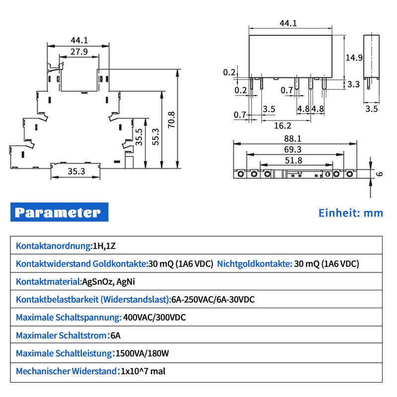 ReleyWell 12 V Relay DIN Rail; Silm, Solenoid Power Relay for PLC, HF41F/24-ZS 5 Pin SPDT with Push in Socket, 24 Coil dc/ac, Electromagnetic Relay, Max 6A 250VAC 12V-2