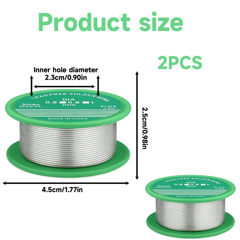 2 Rolls of Solder Lead Soldering Wire with Flux 0.8 mm, 30 g per Roll, for Electronic Repairs and Model Making