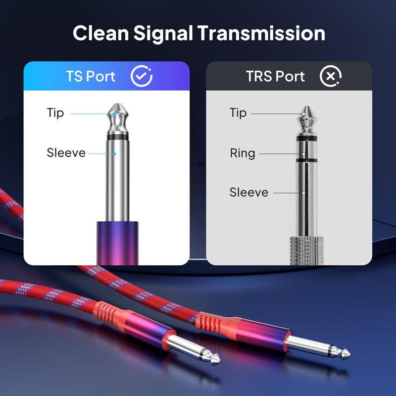 Elebase TS Guitar Cord 9M/30FT 2Pack,Rainbow 1/4 inch Male to 6.35mm Male Bass Cable,Straight Quarter Inch Audio Accessories for Keyboard,AMP,Pedals,Electric Guitar,Equalizer,Speaker 30FT/9M Straight