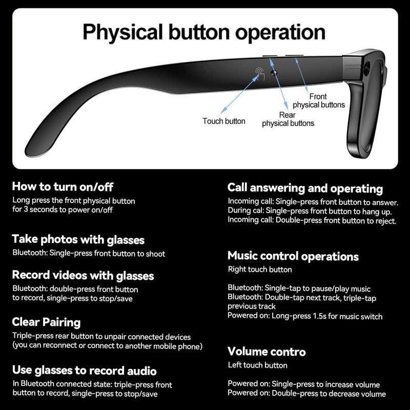 AI Smart Glasses with HD Camera- AI Photo Recognition and Interactive Dialogue, Noise-canceling, and Long Battery Life | Stylish Black Frame and Lenses (White) White