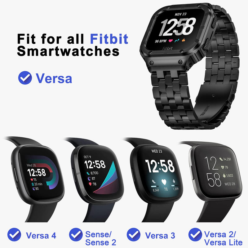 SUPLINK Compatible with Fitbit Versa 4 Band/3/2/Versa Watch Bands Men | Rugged Protective Case Adjustable Strap for Fitbit Sense/Versa Lite/Fitbit Sense 2 Bands, Black