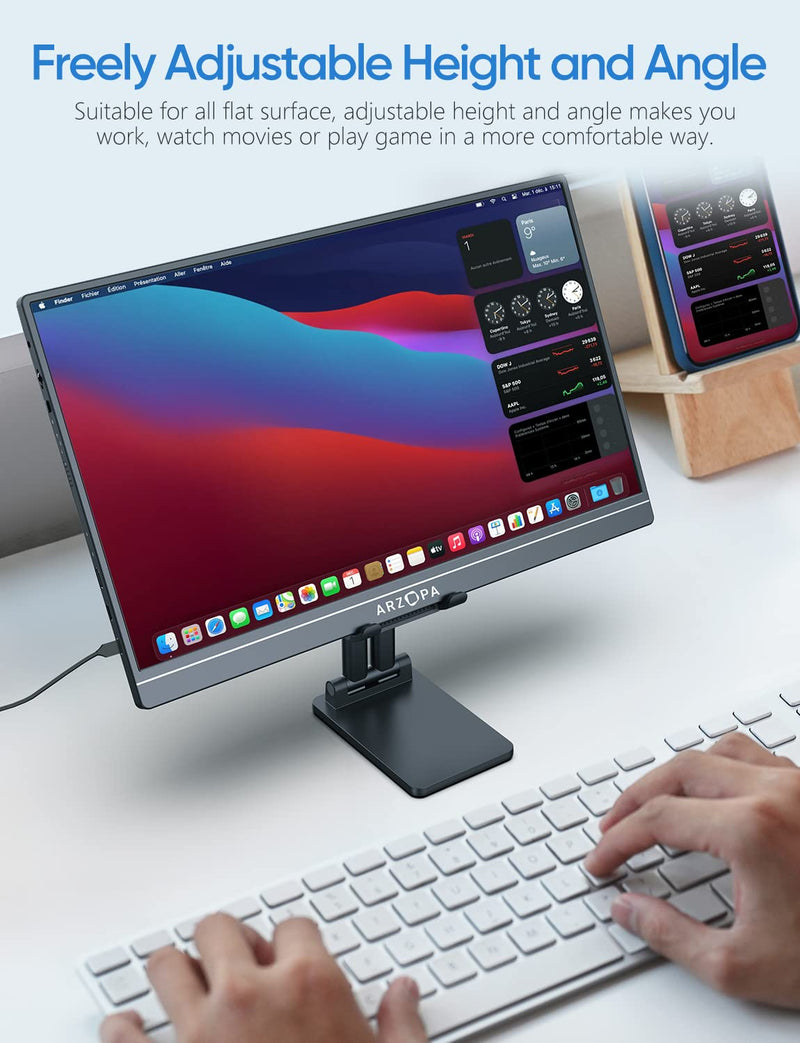 ARZOPA Cell Phone Stand, Adjustable & Foldable Sturdy Holder for Desk, Compatible iPhone, iPad Pro/Air/Mini, Surface Pro, Portable Monitor 7"-15.6"