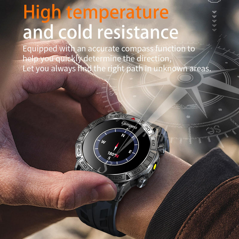 Yihou ABC Military Smart Watch for Men, Rugged Smartwatch Answer/Make Call, 1.43" AMOLED Display Fitness Tracker with Compass Altitude Flashlight Cam Black