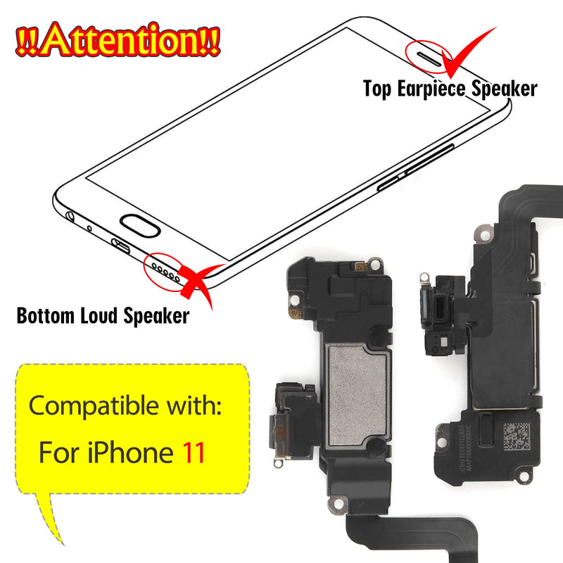 YWLRONG Earpiece Speaker for iPhone 11 Ear Speaker Replacement for iPhone 11 Speaker Replacement Light Proximity Sensor Flex Cable Earphone Speaker Assembly with Repair Tools Black-11