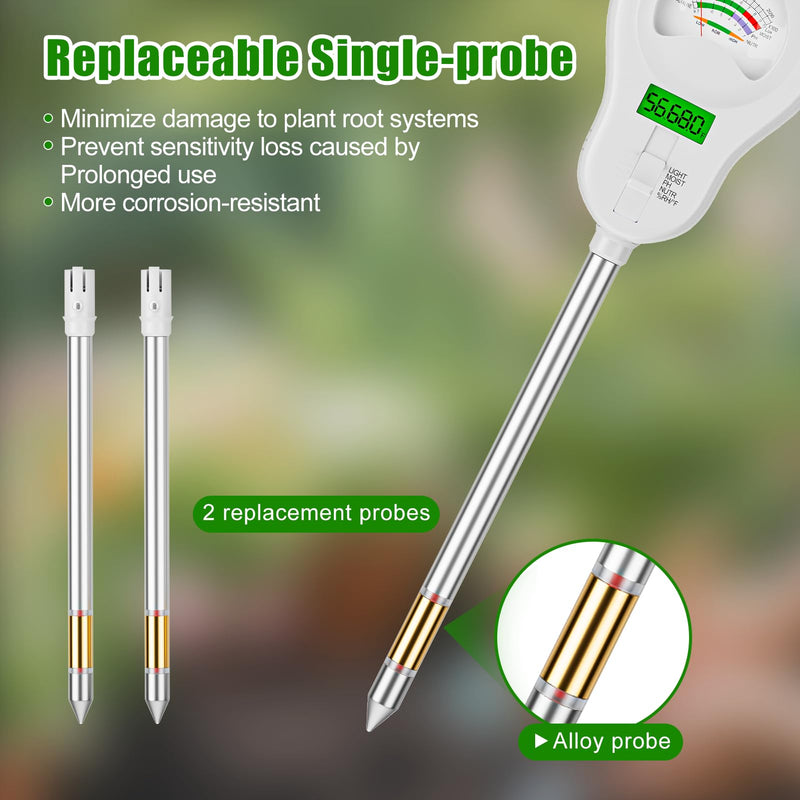 [AUSTRALIA] - SPECILITE 6-in-1 Soil Tester, Digital Soil Moisture Meter/PH Meter/Sunlight/Temperature/Fertility Monitor with 2 Removable Probe, Dual Screen Soil Test Kit for Gardening, Lawn, Indoor & Outdoor Plant 