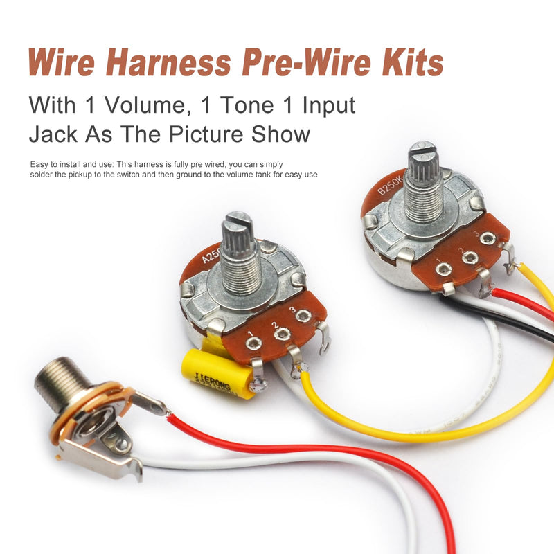 SAPHUE PB Bass Wiring Harness Prewired Kit for Precision Bass Guitar Big 250K Pots 1 Volume 1 Tone Jack