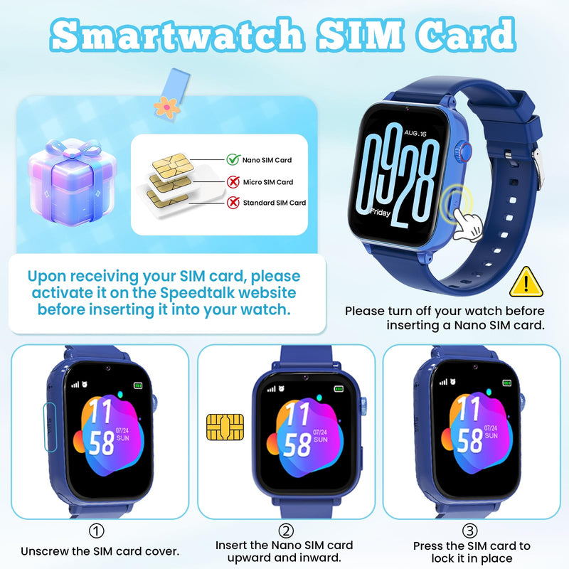 4G Kids Smart Watch for Boys Girls, Kid Watch Phone Ages 4-12 with Call, GPS, SOS, Video Call, Games, Camera, Alarm, Touchscreen Smartwatch for Children Birthday Gift (Includes SIM Card),Navy Blue Navy Blue