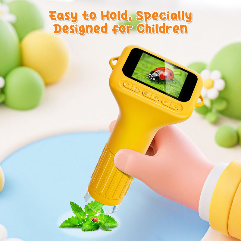 [AUSTRALIA] - SKYBASIC Digital Microscope for Kids, 2" Screen 1000X Handheld Microscope HD Pocket Portable Microscopes Camera, Science Edu Fun Birthday Gifts Toys for Ages 4-12 Children Students Boys Girls -Yellow 2"-Yellow 