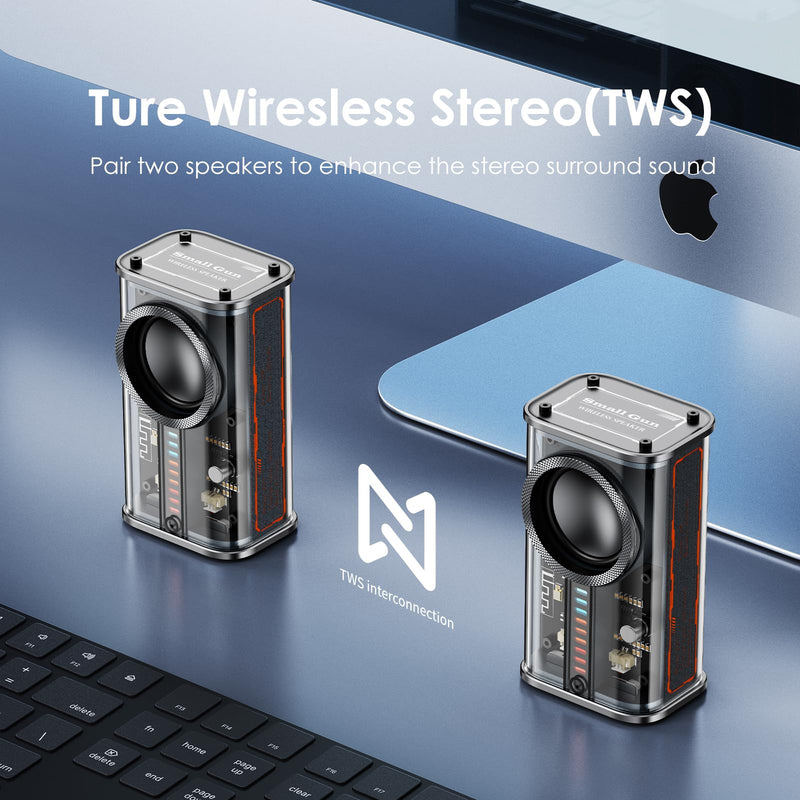 [AUSTRALIA] - Portable Bluetooth Speaker with Lights, Transparent Wireless Mini Bluetooth Speaker with TWS, Perfect Small Speaker HD Sound and Bass for Office, Home, Shower, Room, Bike, Car (Black) Black 