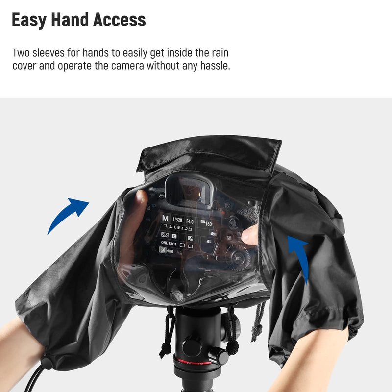 NEEWER Camera Rain Cover, Small Size Durable Nylon Raincoat Compatible with Canon Sony Nikon DSLR Mirrorless Vlog Camera & Lenses Within 200mm, with Sleeves, Drawstrings, Viewing Window, PB003