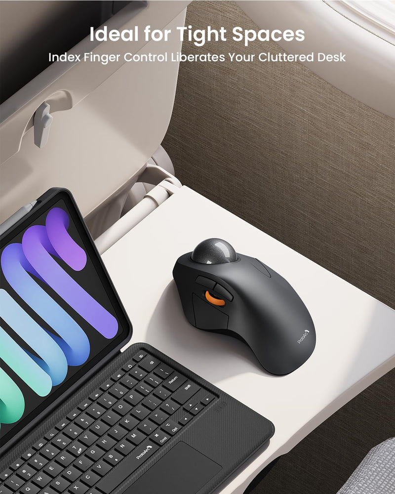 ProtoArc EM03 NL Wireless Bluetooth Trackball Mouse, Finger Control, Gray | Index-finger-controlled Design Reduces Wrist Fatigue, Connect 3 Devices Via Bluetooth/2.4G USB-A, 500mAh Rechargeable Battery