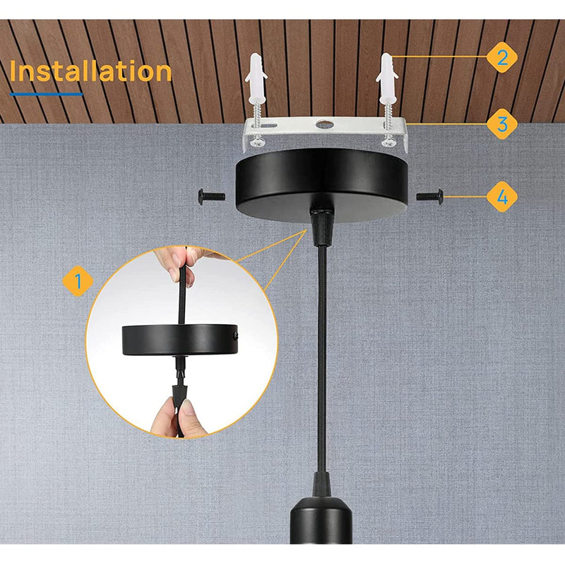 Chedin Ceiling Canopy 100 x 20 mm, Metal Junction Box, 1 Hole Round Lampshade, Ceiling Rose, Matte Black, Suitable for All Lamps (1 Piece)