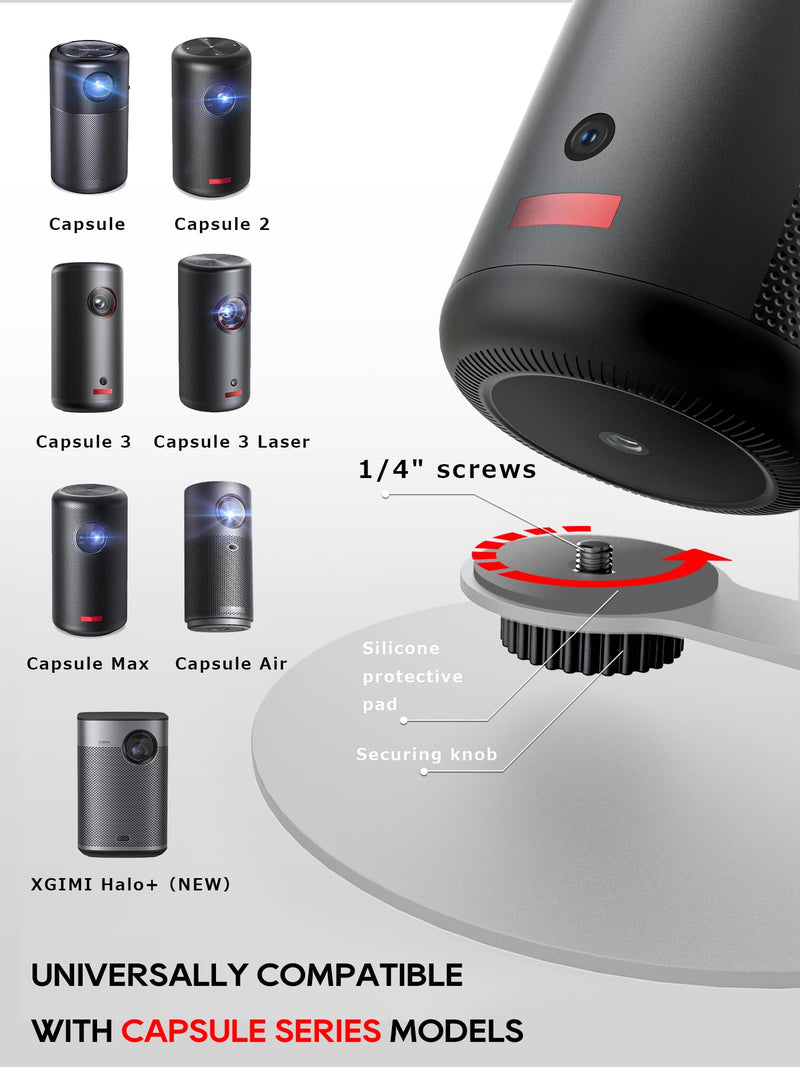 Projector Stand for Nebula Capsule Series & XGIMI Halo+(New) Works with Capsule 3/Air/Pro, Mini Projectors | Ceiling & Wall Projection, Height Adjustable, 360° Rotation | 1/4-Inch Screw(A-White) X-White