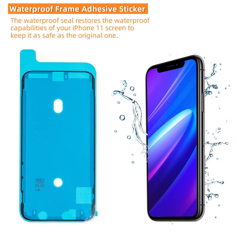 for iPhone 11 Screen Replacement 6.1 3D Touch Screen LCD Display Digitizer for A2111, A2223, A2221 Cell Phone Repair Kits+ Waterproof Frame Adhesive Sticker+Screen Tempered Protector+Face ID 11-6.1inch