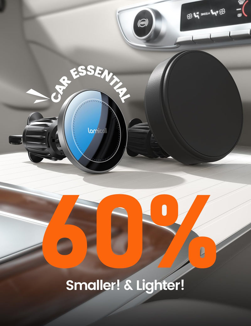 Lamicall 15W for MagSafe Car Mount Charger Vent Dashboard 360° for iPhone | 20x Strong Magnets Wireless Car Phone Holder Charger Phone Holder Accessories for Women Men for iPhone 17 16 Pro Max Silver NEW Upgraded - Silver