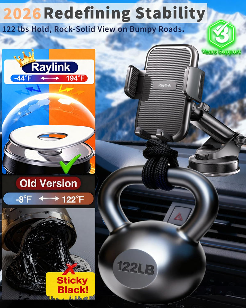 NO.1 Best【Fixed Integrated 122lb】Military-Grade Car Phone Holders Windshield Dashboard Vent【Upgraded Suction & Clip】Cell Phone Mount with Patent & Safety Certs for iPhone 17 Pro Max 16 15 Samsung Four-claw panel + duckbill clip